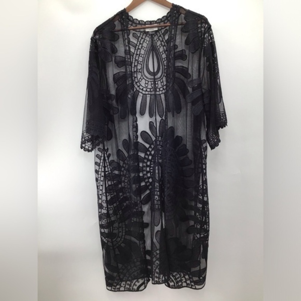 David and Young Black Sheer Mesh Cardigan